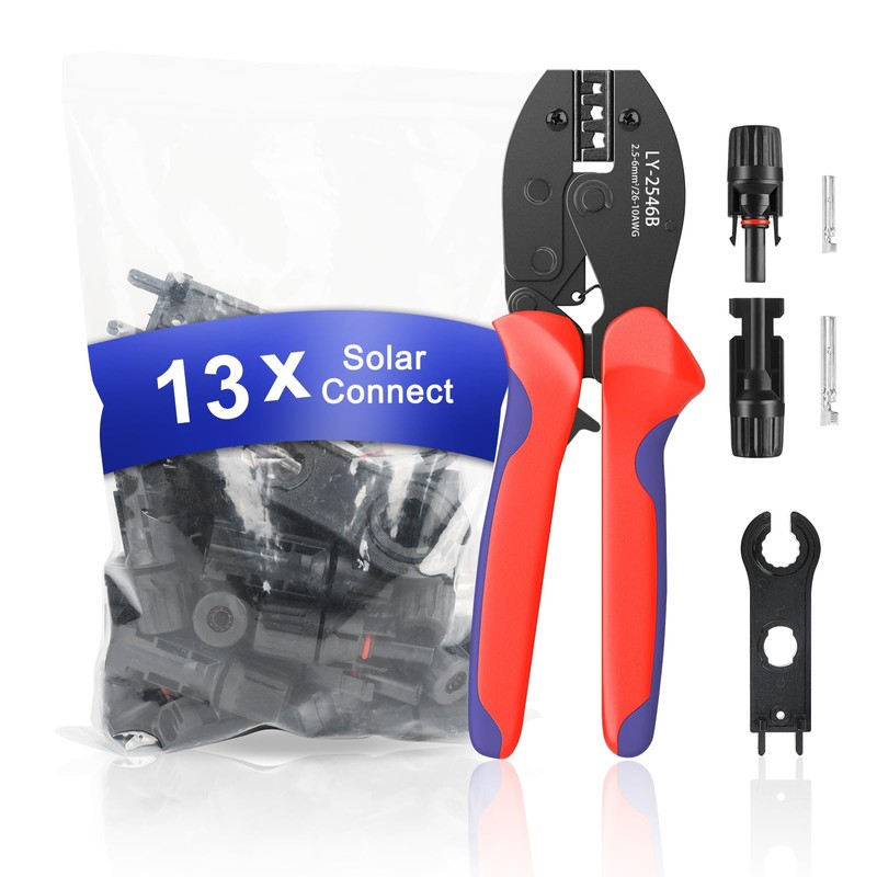 Solar Crimper Tool Kit with Crimper Stripper and 13 Pairs