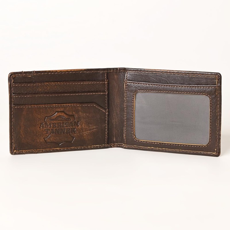 AMERICAN TANNER Genuine Leather Hand Burnished Bifold Wallet For Men
