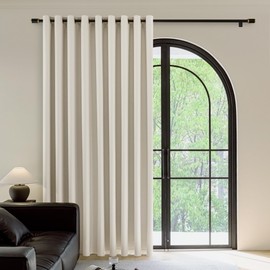 FMFUNCTEX 100% Beige Blackout Patio Sliding Glass Door Curtains 84 inch Length, Grommet Extra Wide Living Room Divider Curtains, Thermal Insulated Curtain Drapes for French Door/Bedroom 1 Panel