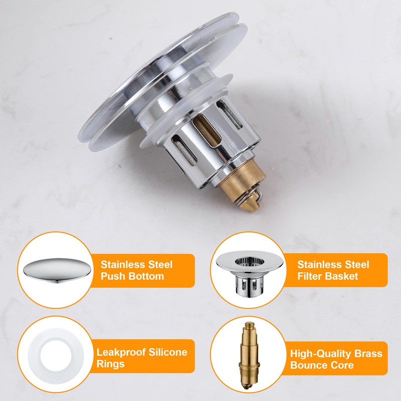 Universal Pop-Up Bathroom Sink Stopper - for 1.1~1.5 Inch Wash