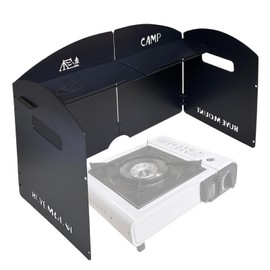 Stove Windscreen - Folding Camping Stove Windshield 4 Plates Stainless Steel Stove Windscreen with Shelf Board for Outdoor, Picnic, Backpacking and Cooking Black