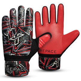 Trepace SPORTS Football Goalkeeper Gloves For Boys Kids Youth Children Soccer Goalie Goalkeeping Glove with Grip Palms (Red, 4)