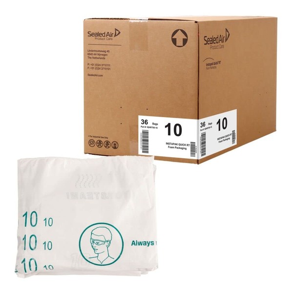 Sealed Air Instapak Quick RT, 10 Bag for 8"x8"x8" Box, Easy to Use, The Ultimate Protection for Fragile shipments, Foam Packaging Bags (Pack of 36)