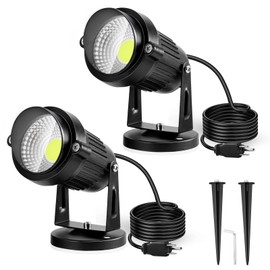 LemonBest Landscape Lights - 5W 110V Outdoor Spotlight - Waterproof IP65-3000K Cool White LED Landscape Lights - 5ft Cable for Yard Garden Patio Driveway House (Include Spike) (2 Pack)