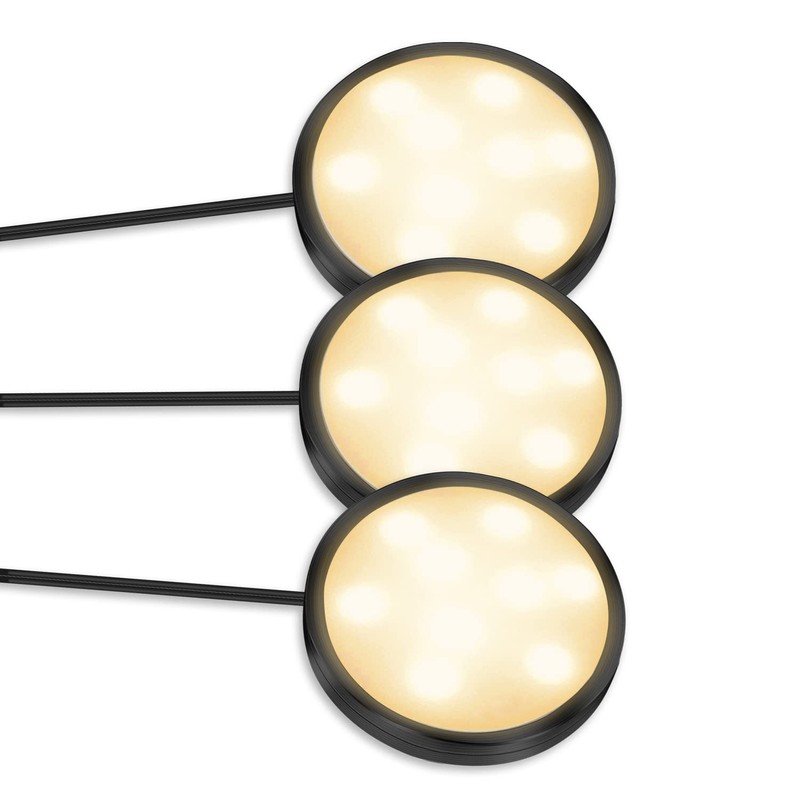 YGS-Tech LED Puck Lights, Under Cabinet Lighting Black Trim, 3000K