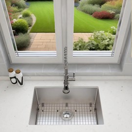 Beleeb Undermount Kitchen Sink 23" x 19", Scratch Resistant 3D Microbead Embossed Single Bowl Stainless Steel Sink with 10" Deep Basin，Easy Cleaning