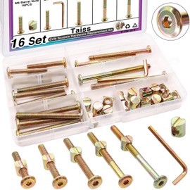 Taiss 16 Set Crib Screws and bolts,M6 furniture screws 40/50/60/70/80mm,Hex Socket m6 screws and barrel nuts/wrenches,m6 bolts and nuts Furniture Crib bed bolts Replacement Kit