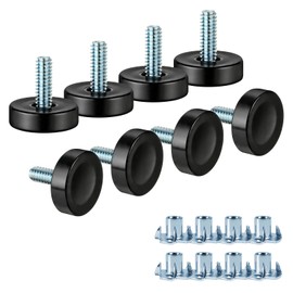 Darcvds - Niveladores de Pies de Rosca de 1/4 Pulgadas, 8 Piezas, Altura de 1 Pulgada, Tornillo M6, Acero Galvanizado, Base Antideslizante de Goma Neg