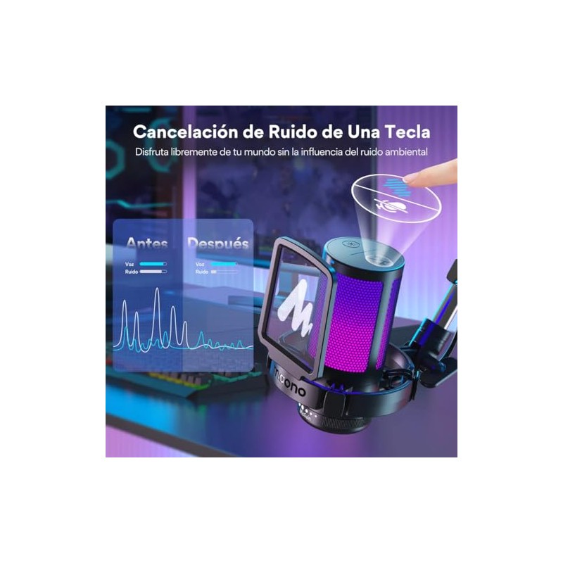 MAONO Gaming Microfono USB, RGB y Brazo micrófono PC Condensador