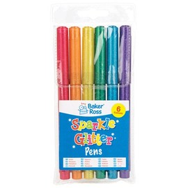 Baker Ross Sparkle Glitter Pens — Broad-Tip Fibre Markers for Kids' Paintings, Arts and Crafts, Projects, Cards and Decorations (Pack of 6)