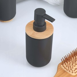 Black Soap and Lotion Pump Dispenser Padang with Bamboo Top - 10 fl oz - Perfect for Kitchen and Bathroom Countertops