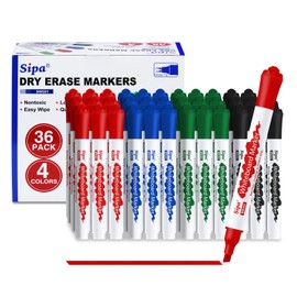 Sipa 36 Bulk Dry Erase Markers, Chisel Tip White Board Markers 4 Assorted Colors, Low Odor Flip Chart Markers, Whiteboard Ideal for Classroom, Office, Teachers and Students, Essential School Supplies