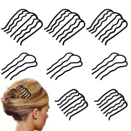 8 Piece Hair Side Combs Hair Fork Clip Bun Updo Hair Sticks French Twist Hair Tool, U Shaped Teeth Metal Hair Combs for Women Vintage Hair Styling Hair Accessories(Black) (R)