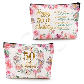50th Birthday Gifts for Women Cosmetic Bag Positive Cool Gifts for 50 Year Old Woman Makeup Bag 50th Birthday Party Favors Turning 50 Appreciation Gifts for Mom Grandma Wife Aunt Friends Toiletry Bag