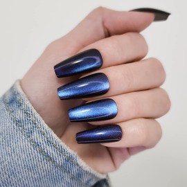 Hypnaughty 24 Pcs Stardust Cat Eye Effect Glossy And Sparkly Coffin Long Press On Nails With Nail Kit And Glue (Stardust Cat Eye)