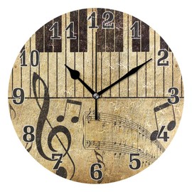 WXLIFE Vintage Music Note Piano Key Round Acrylic Wall Clock, Silent Non Ticking Art Painting for Kids Bedroom Living Room Office School Home Decor