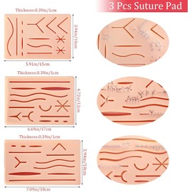 KOSMOX Pad de Sutura, 3pcs Almohadillas de Sutura de Silicona, Modelo de Piel para Práctica de Sutura, Reutilizable, 3 Capas con Heridas Precortadas – Sólo para Entrenamiento Estudiantil (Estilo Elegante)