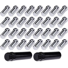 Set of 32 Silver 7 Spline Chrome Wheel Lug Nuts + 2 Keys for Dodge for Ram 2500 9/16" Drive Close End 2" Tall