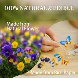 70pcs Edible Pansy Flowers & Wafer Butterflies Set – 30 Natural Viola Blooms + 40 Edible Butterfly Toppers for Cakes, Cupcakes, Cocktails, Desserts, Crafts & Jewelry