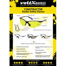 voltX Protective Glasses with Visual Strength incl. Safety cord with stopper - anti-scratch and anti-fog - UV protection, yellow