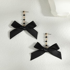 Ribbon Bowknot Stud Earrings Black Bow Earrings Vintage Sparkly Sweet Stud Earrings Jewelry For Women(1)