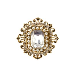 Antique Rhinestone Brooch Pin for Women Girls Gold Tone Vintage Baroque Rectangle Crystal Shell Pearl Boho Victorian Style Brooches Lapel Pins Elegant Wedding Mother's Day Jewelry Gift (Clear CZ)