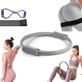 Kit de Pilates en Casa 3 PCS - Incluir Aro de Pilates 3D Mango Antideslizante,Bandas de Resistencia Elastica y Cuerda Yoga 8 Formas, para Fortalece Mú
