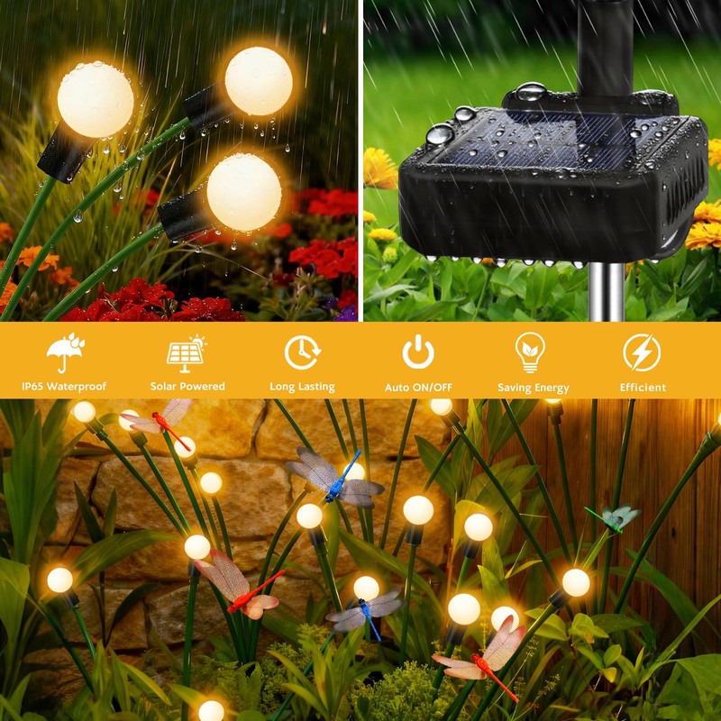 4 Pack Dragonfly Solar Garden Lights Outdoor, 24 LEDs Solar