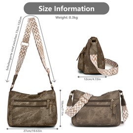 ZIOISNM Women's Shoulder Bag, PU Leather Crossbody Bag with Adjustable Wide Shoulder Strap, Lightweight Bag with Multiple Compartments for Work, Shopping & Travel, brown