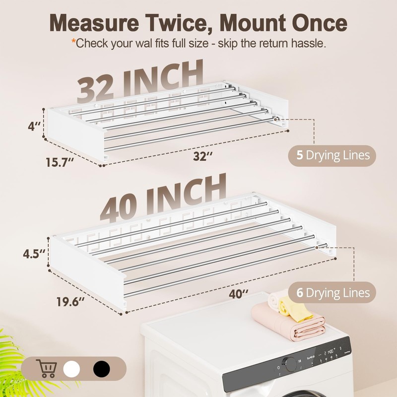 Vasunray Wall Mounted Clothes Drying Rack Folding Indoor, Foldable Laundry