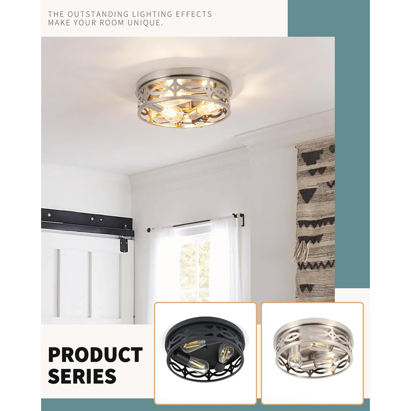 piano7797 Brushed Nickel Flush Mount Ceiling Light Fixtures,3-Light Modern Hallway