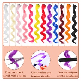 12 Pcs Red hair Extensions 22 Inch Curly Wavy Colored Hair Colorful Clip in Extensions Highlight Party for Kids Girls and Women Gift (Curly，Red,21)