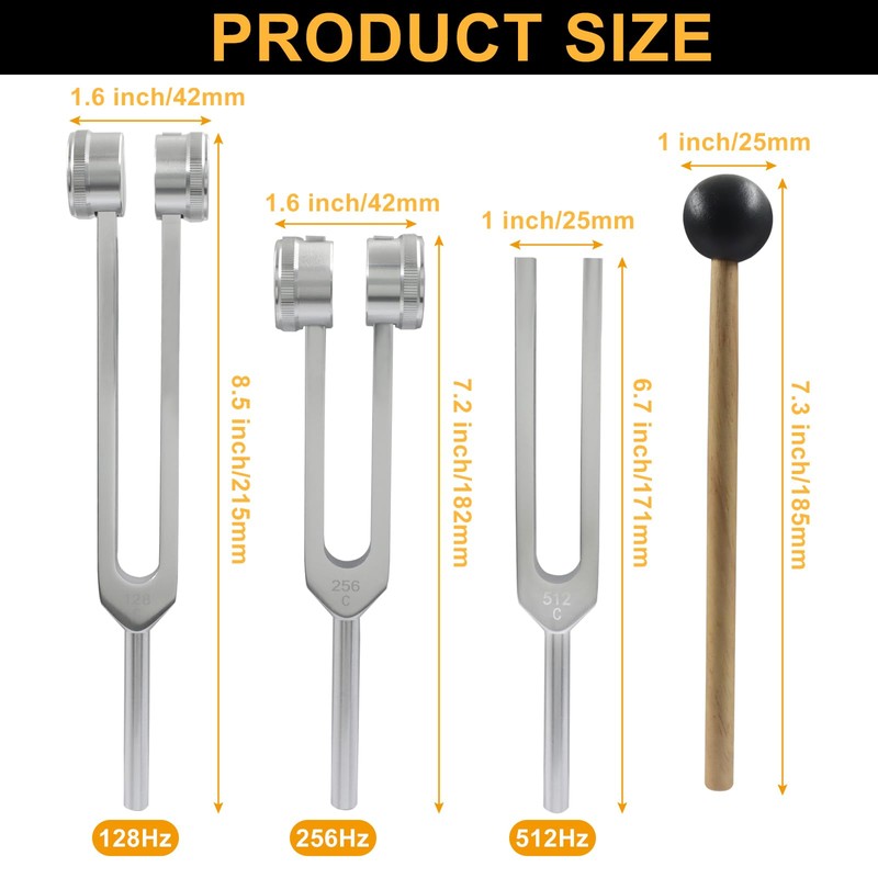 3 Pack Tuning Fork Set (128Hz, 256Hz, 512Hz)