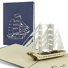 B11 Sailing ship, Pop up card, Handmade, Laser cut, Greeting card