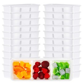 Hushee 5 Pack 17 oz Small Meal Prep Containers 3 Compartments with Lids, Disposable Plastic Bento Boxes Reusable Stackable Food Containers Travel Lunch Boxes for Office, Picnic (White)