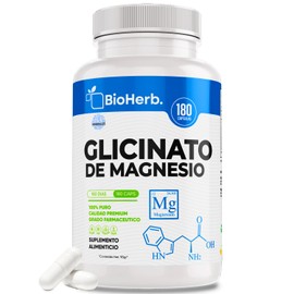 BioHerb® | Glicinato de Magnesio Quelado de 500 mg (180 Capsulas Para 6 Meses) con 16% Magnesio Elemental Por Capsula, Alta Biodisponibilidad y Absorción, Apoyo al Sueño, Estrés y Músculos
