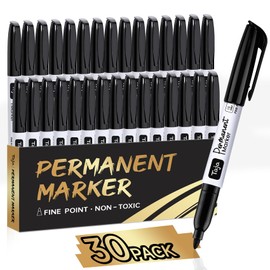 Permanent Markers Fine Tip, 30 Pack Black Quick-Drying and Fade-Resistant Permanent Markers Bulk Set for Writing and Drawing on Wood, Plastic, Metal, Glass, Stone, Ideal for Office School Supplies