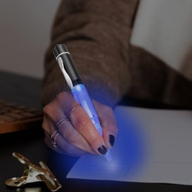 GS GLOWSEEN LED Pen With Light (2cts/Pack), Light Up Pens for Night Writing, Lighted Tip Pen Flashlight, 0.7mm Fine Point Black Ballpoint Pens -Blue Light