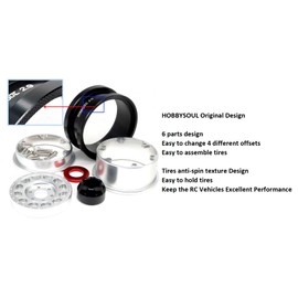 HOBBYSOUL 2.9 Beadlock Wheels Multiple Offset Aluminum Rims Silver Color for 1/6 RC Mud Crawler Truck Axial SCX6 Trail Upgrade Parts, HS701471