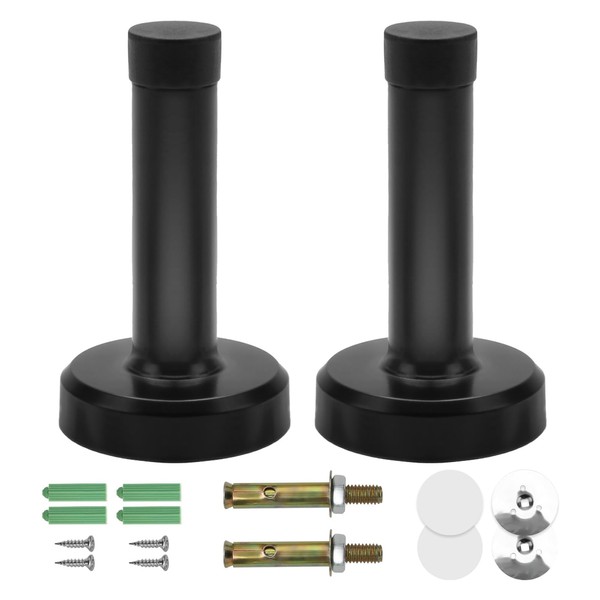 Door Stoppers, 2 Pcs 75mm Matt Black Mounted Doorstop with