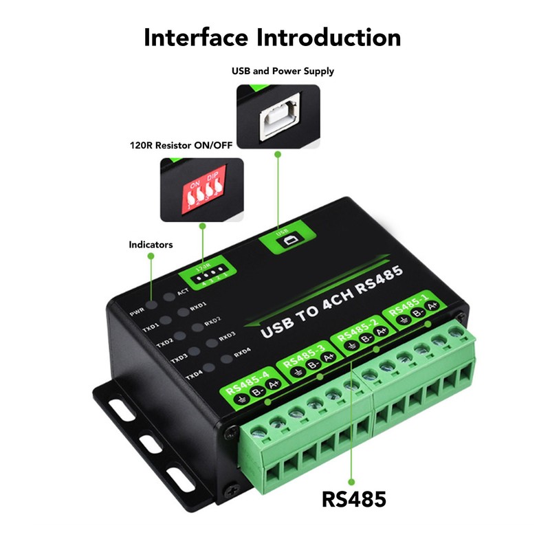 USB to 4CH RS485 Converter Onboard TVS Anti Thunder 120R