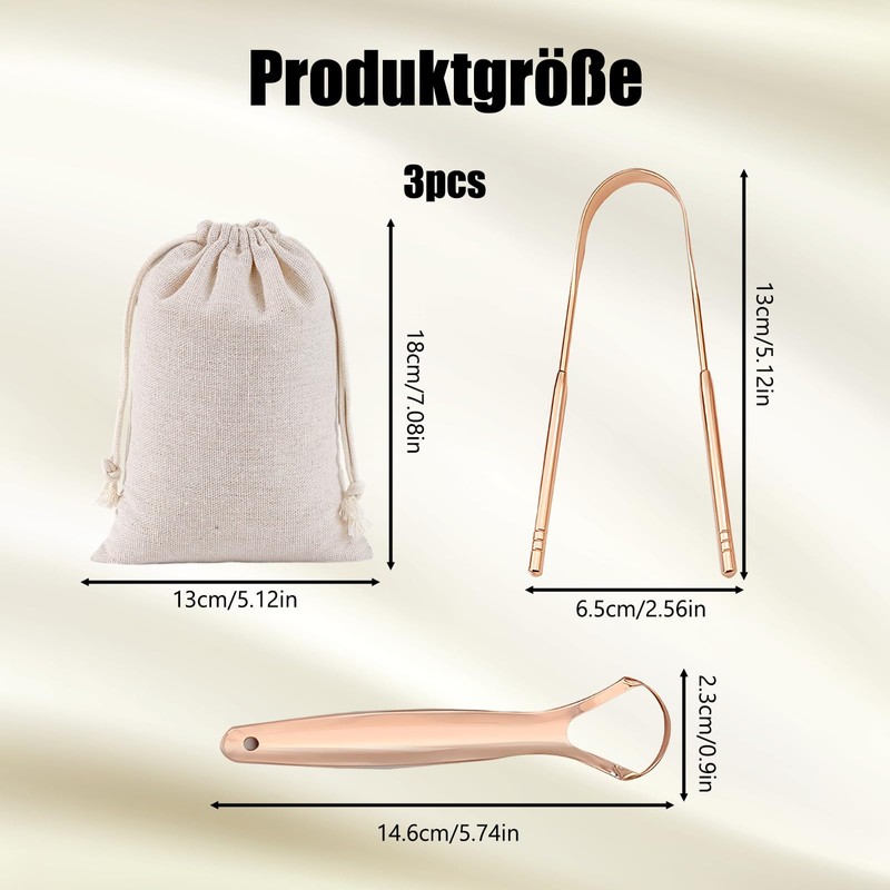Zungenschaber Set 3 Teile, Zungenreiniger Edelstahl Rosegold, Zungenschaber Für Mundhygiene,