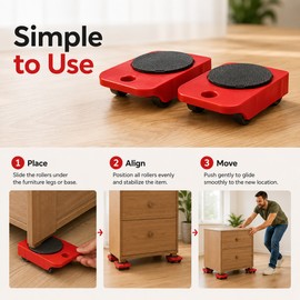 Furniture Moving Rollers for Home & Office – Carbon Steel & ABS Glide Sliders for Moving Appliances and Furniture