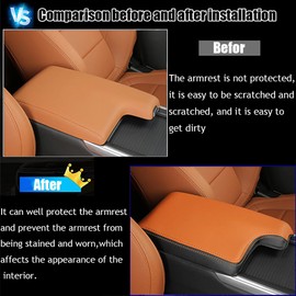 Kakash Custom Interior Accessories for F-PACE/F PACE 2017 2018 2019 2020 Leather Center Console Cover Armrest Pad,Waterproof Anti-Scratch Protector Your Armrest(White Stitches)