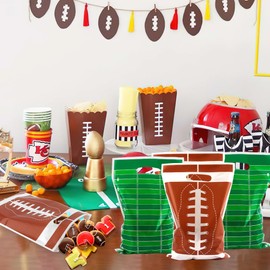 Football Goodie Bags, 50 PCS Football Party Favor Bags Football Gift Bags Treat Bags Plastic Rugby Candy Snack Bags with Handles for Sports Themed Events Game Day Birthday Party Supplies Decorations