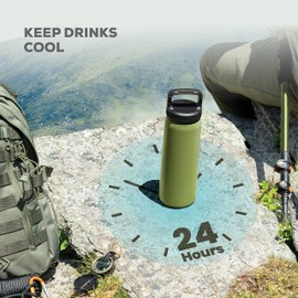 Triple-Insulated Stainless Steel Water Bottle with Straw Lid - Flip-Top Lid - Wide-Mouth Cap (25 Oz) Insulated Water Bottles, Keeps Hot and Cold - Sports Canteen Water Bottle Great for Hiking & Biking