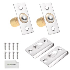 Eco-Fused Adjustable Door Ball Catch - Brushed Nickel Ball Bearing Hardware with Spring - Compatible with Most Doors - Closets, Kitchen, French Door, Cabinets (Brushed Nickle - 2 Pack)