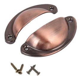 Gasea 20Pcs Shell Cup Handles, Semi Circle Retro Drawer Pull Handle, Metal Kitchen Cupboard Cabinet Door Handles and Knobs with Screws (Red Bronze, 81 x 35mm)