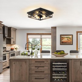 DIKAIDA 2 Pack Rustic 4-Light Kitchen, Hallway Flush Mount Light Fixtures, Industrial Metal Cage Ceiling Light for Farmhouse, Kitchen, Hallway E26 Base(13in)