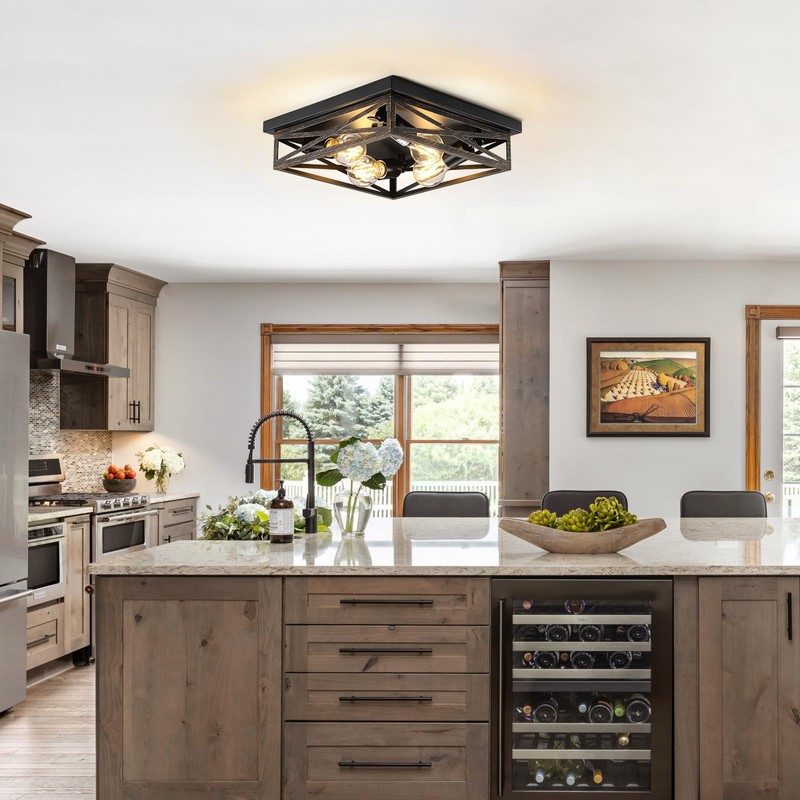 DIKAIDA 2 Pack Rustic 4-Light Kitchen, Hallway Flush Mount Light